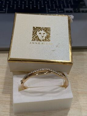 Anne Klein Rose Gold Twisted Crystal Bangle Bracelet